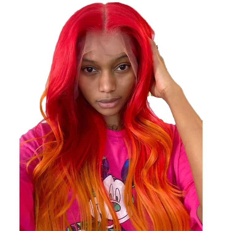 Red Ombre Colored Wigs Brazilian Hair Body Wave Wigs 13*4 Lace Front Human Hair