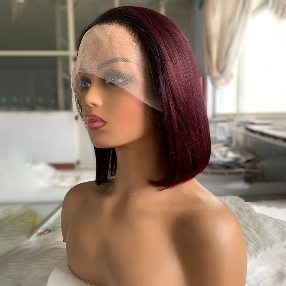 Women Straight 99J Burgundy Bob Wig Human Hair
