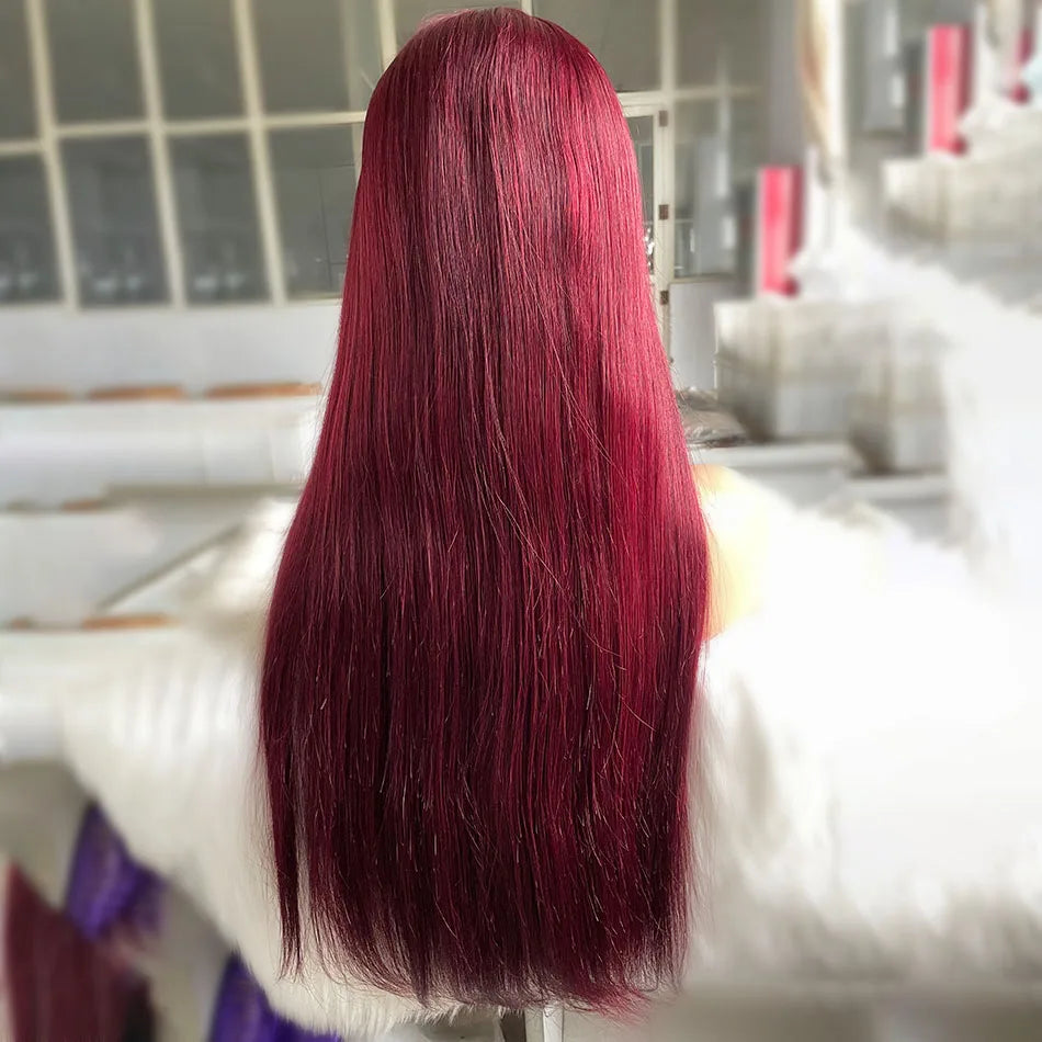 Women Straight 99J Burgundy Bob Wig Human Hair