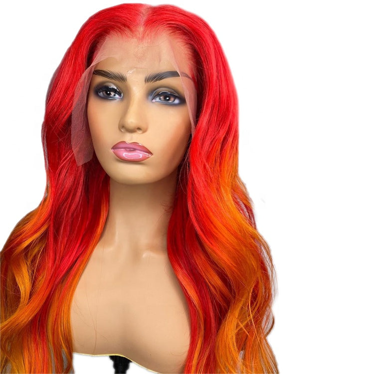 Red Ombre Colored Wigs Brazilian Hair Body Wave Wigs 13*4 Lace Front Human Hair