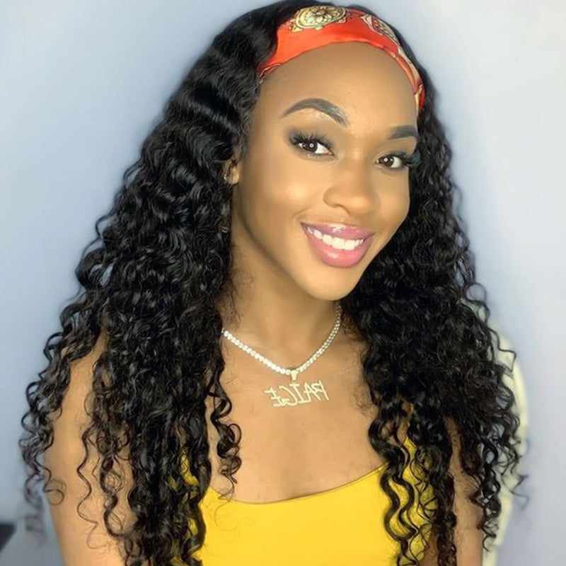 Human Hair Wig With Band Headband Wigs