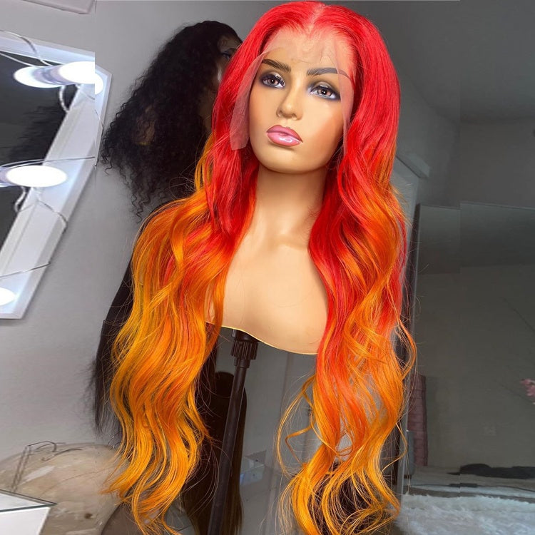 Red Ombre Colored Wigs Brazilian Hair Body Wave Wigs 13*4 Lace Front Human Hair