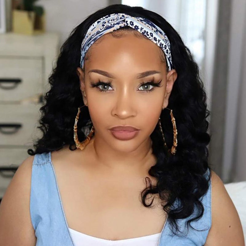 Human Hair Wig With Band Headband Wigs
