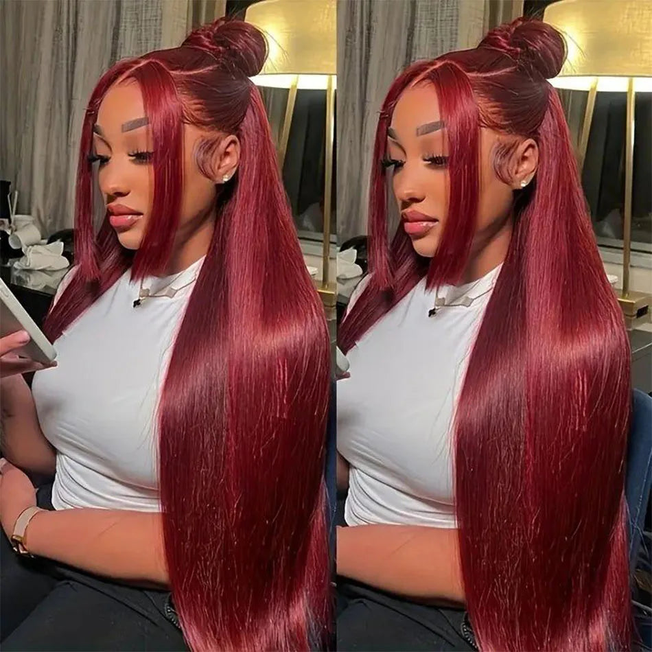 Women Straight 99J Burgundy Bob Wig Human Hair