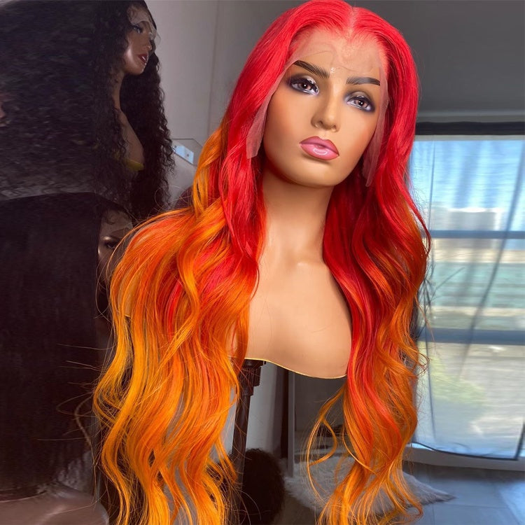 Red Ombre Colored Wigs Brazilian Hair Body Wave Wigs 13*4 Lace Front Human Hair