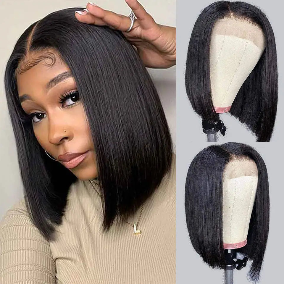 Raw Peruvian Virgin Hair Short Bob Wig Human Hair Lace Frontal Wig