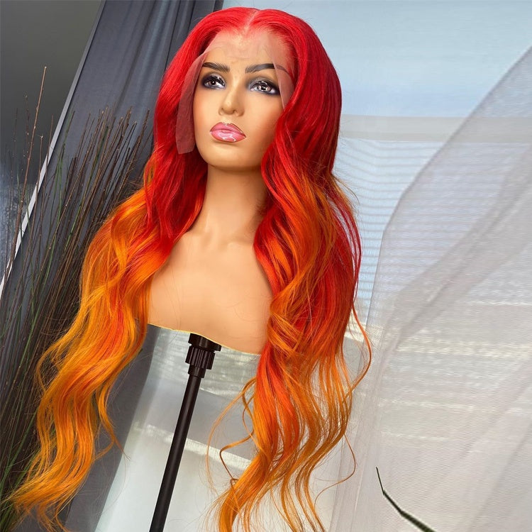 Red Ombre Colored Wigs Brazilian Hair Body Wave Wigs 13*4 Lace Front Human Hair
