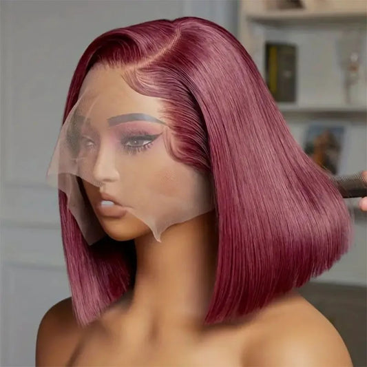Women Straight 99J Burgundy Bob Wig Human Hair