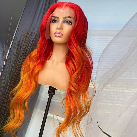 Red Ombre Colored Wigs Brazilian Hair Body Wave Wigs 13*4 Lace Front Human Hair